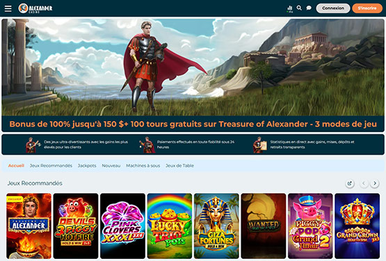 Page principale du casino Alexander