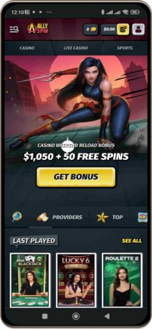 Mobile screenshot of AllySpin Casino main page