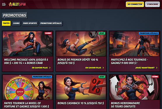 Page des promotions du casino AllySpin