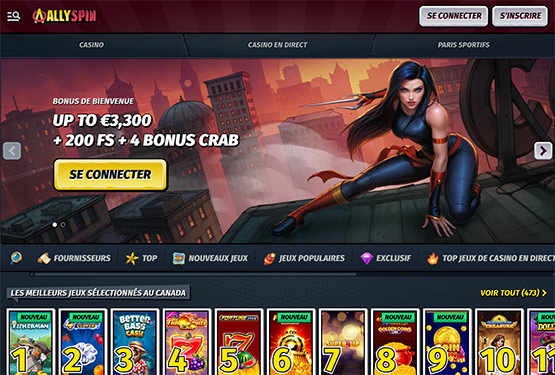 Page principale du casino AllySpin