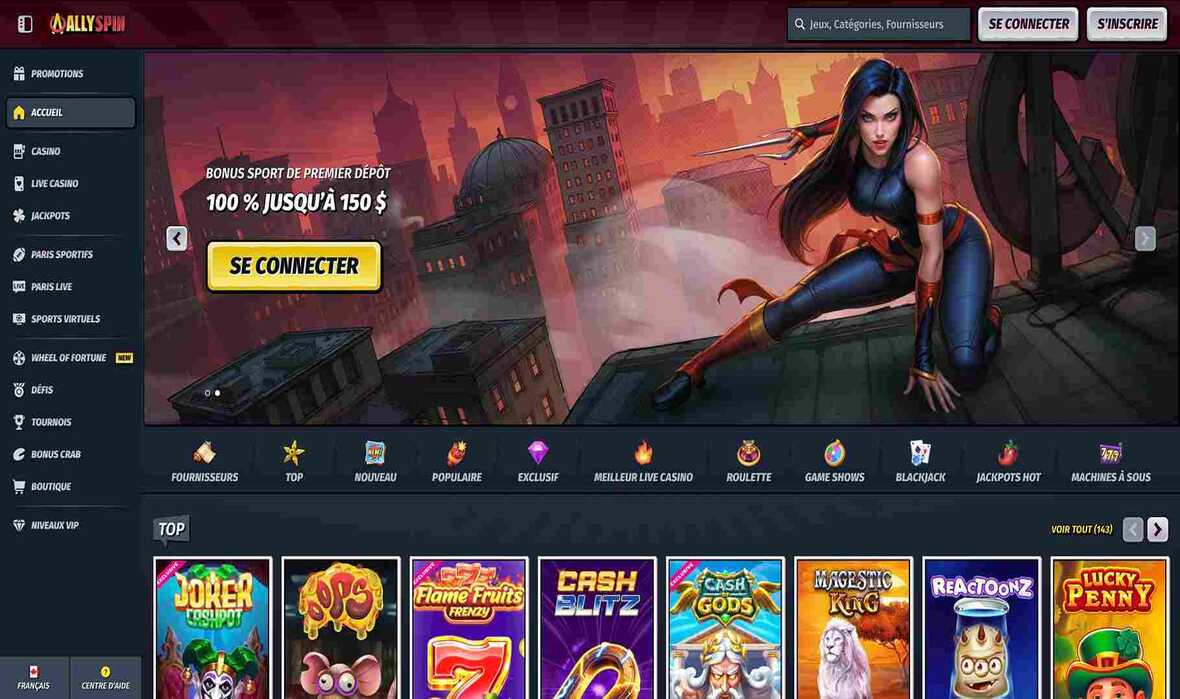 Page principale du casino AllySpin