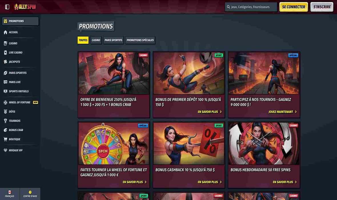 Page des promotions du casino AllySpin