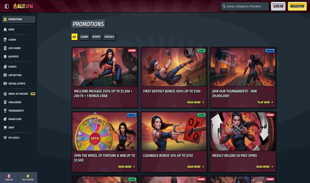 AllySpin casino promotions page