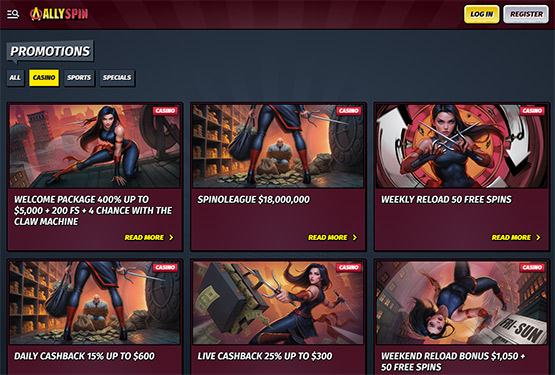 AllySpin casino promotions page