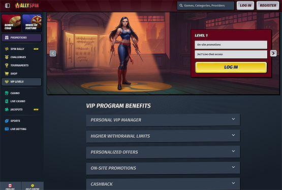 AllySpin casino vip page
