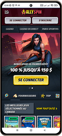 Capture d'écran de la page principale de AllySpin Casino sur mobile