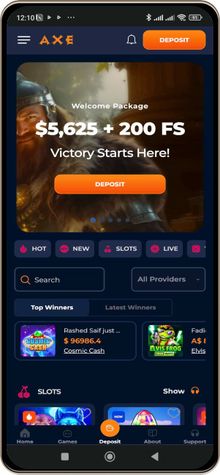 Mobile screenshot of Axe Casino main page