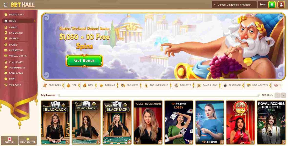BetHall casino main page