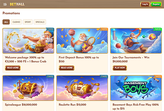 BetHall casino promotions page