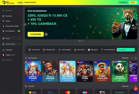 Page principale du casino BetPrimero