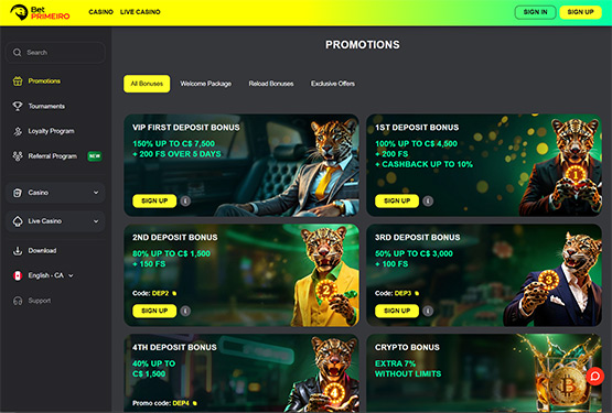 BetPrimero Casino Promotions Page