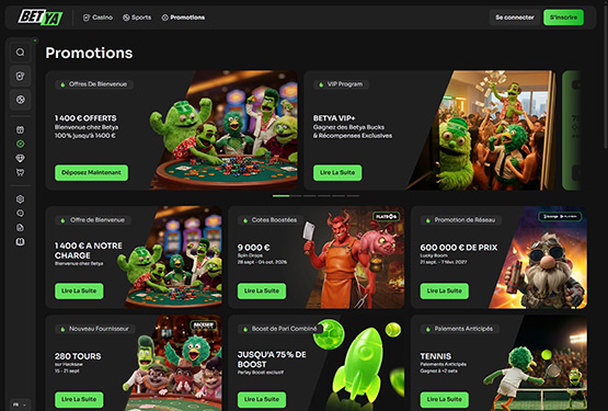 Page des promotions du casino BetYa
