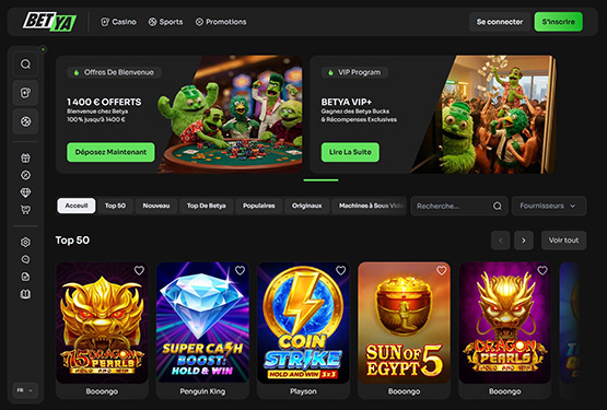 Page principale du casino BetYa