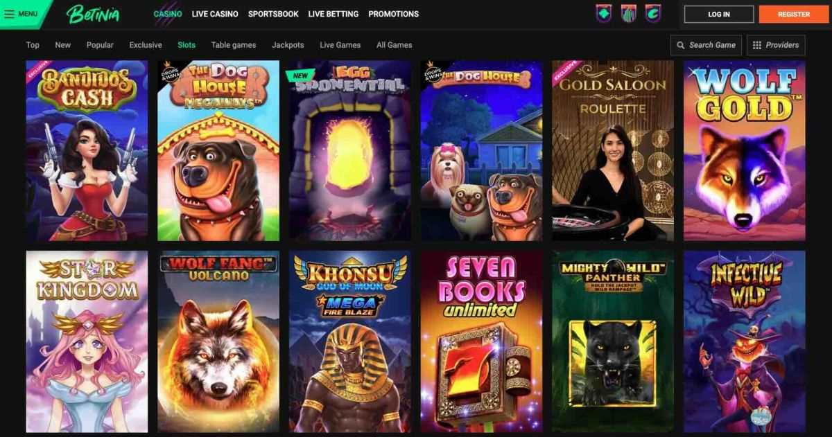 slots page at betinia casino