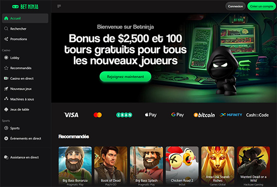 Page principale du casino Betninja
