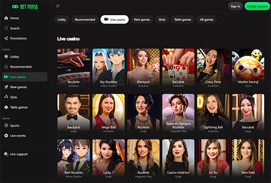 Betninja Casino Live Games