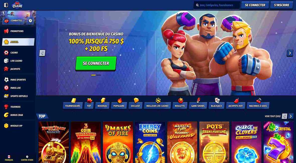 Page principale du casino BigClash
