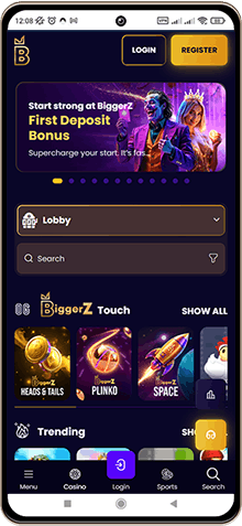 Mobile screenshot of the BiggerZ main page