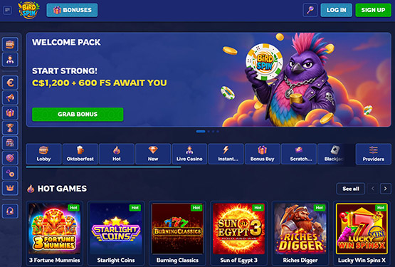 Birdspin Casino Main Page