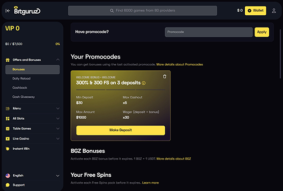 Bitguruz Casino Bonuses Page