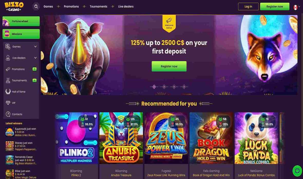 Bizzo Casino main page