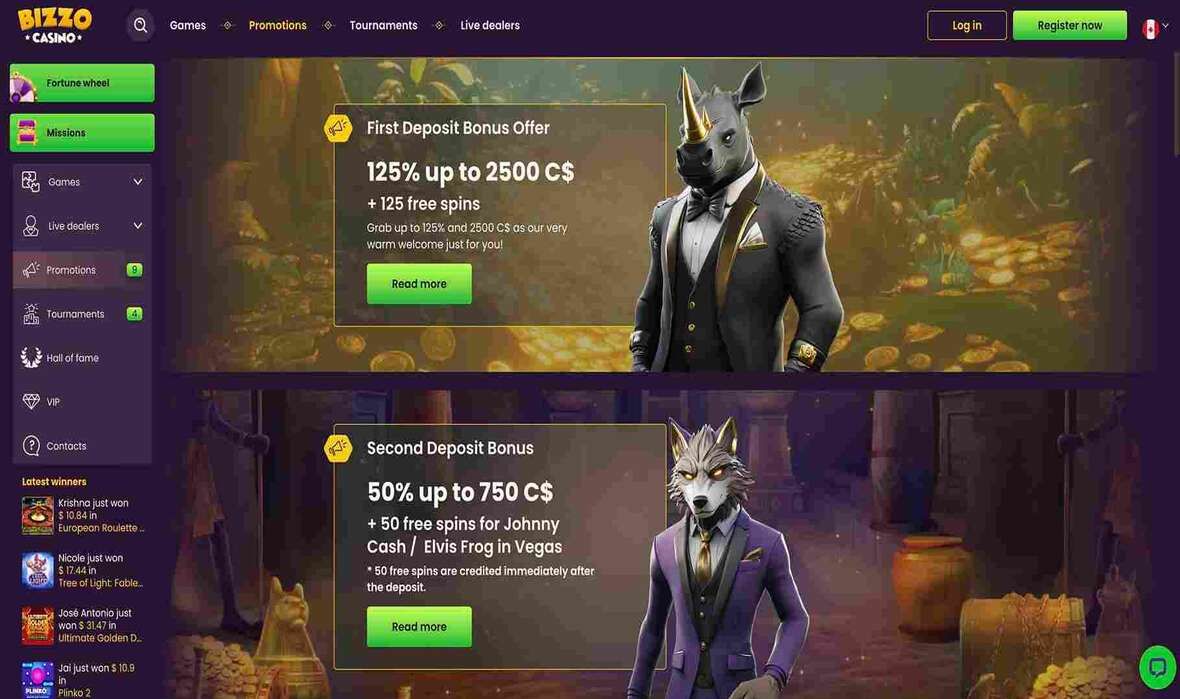 Bizzo Casino bonuses and promotions