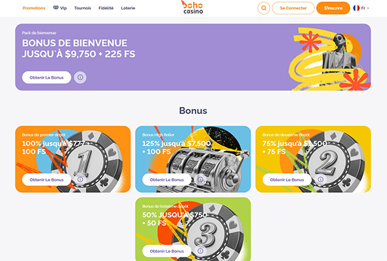 Page des promotions du casino Boho