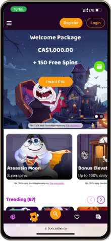 Boo Casino main page on mobile