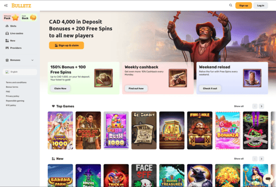 Bulletz casino main page