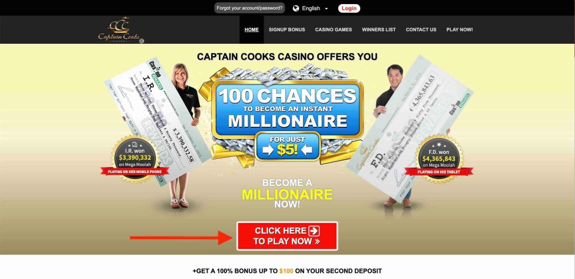 Captain Cooks casino - registration process step 1