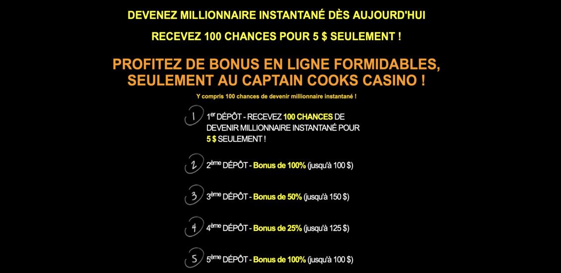 Bonus et promotions de Captian Cooks Casino