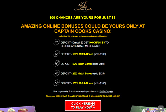 Captain Cooks Casino promo page