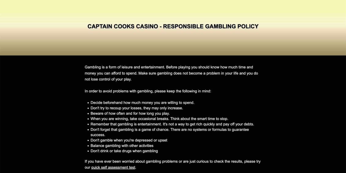Responsible Gaming at Captain Cook Casino