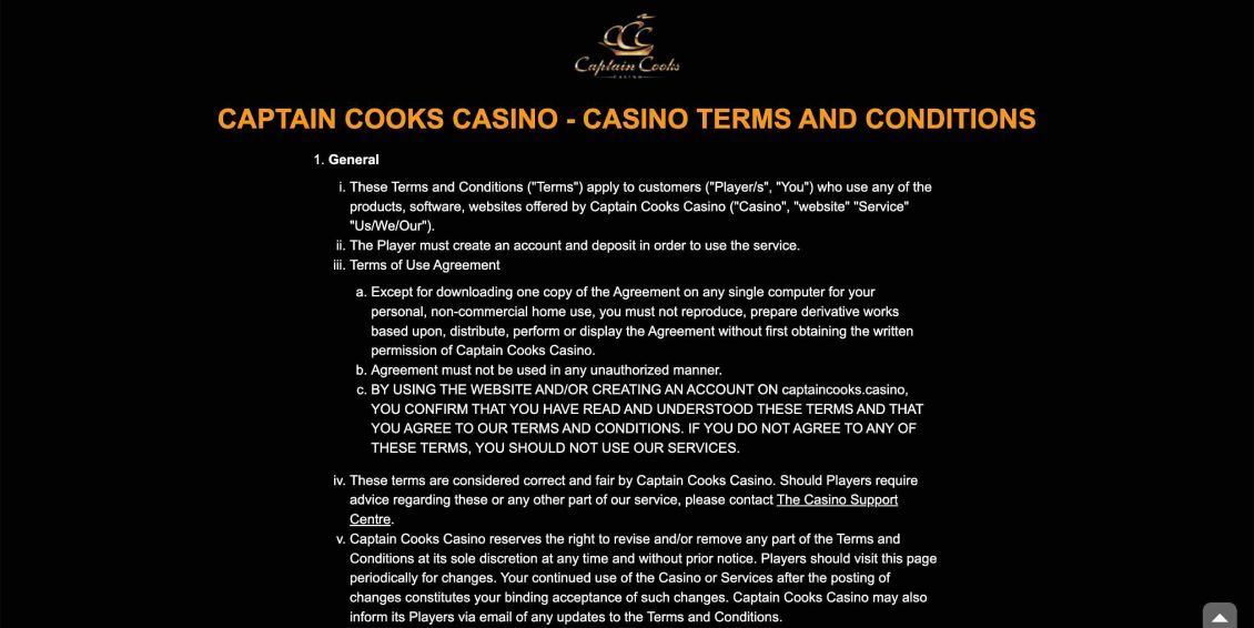 Captain Cooks Casino Terms and Conditions