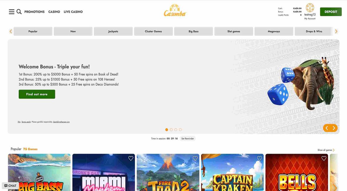 Casimba casino main page