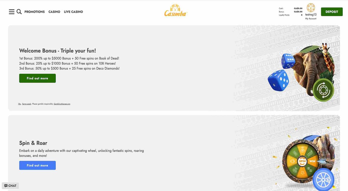 Casimba casino promotions page