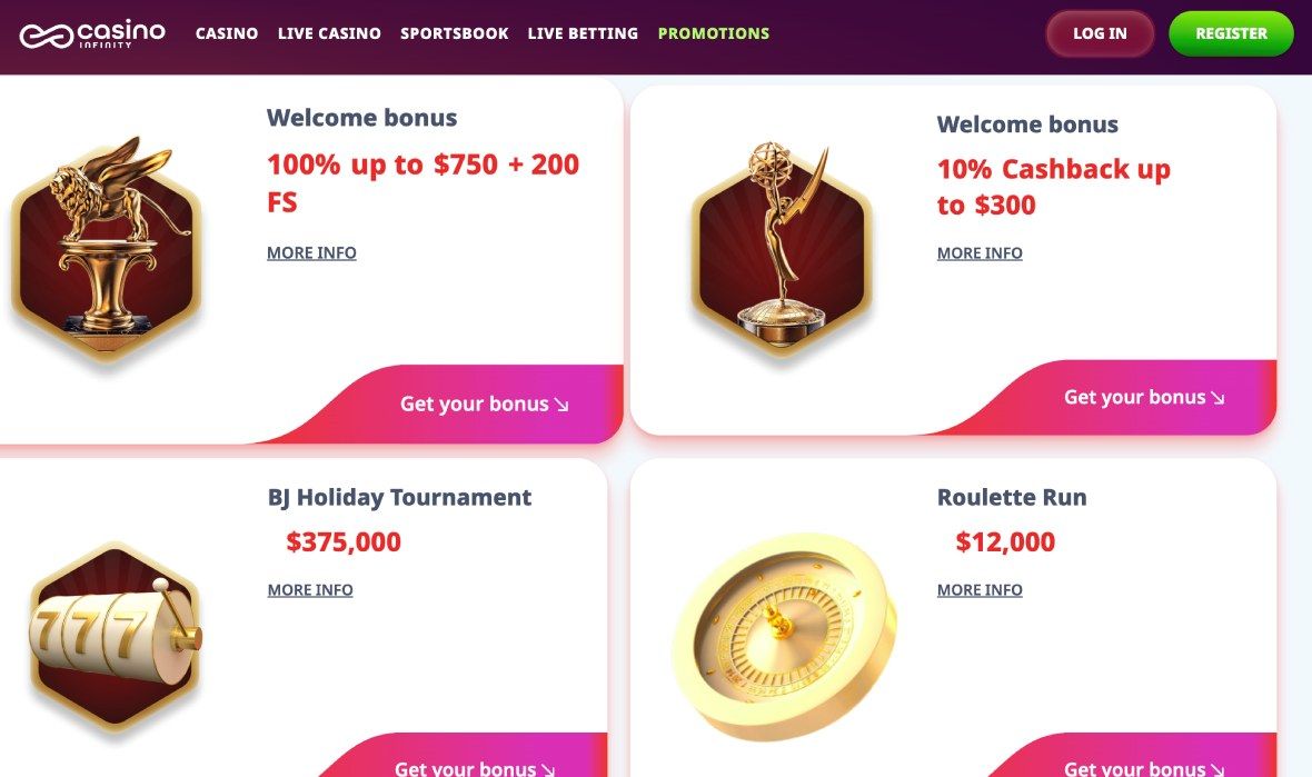 Casino Infinity promotion page