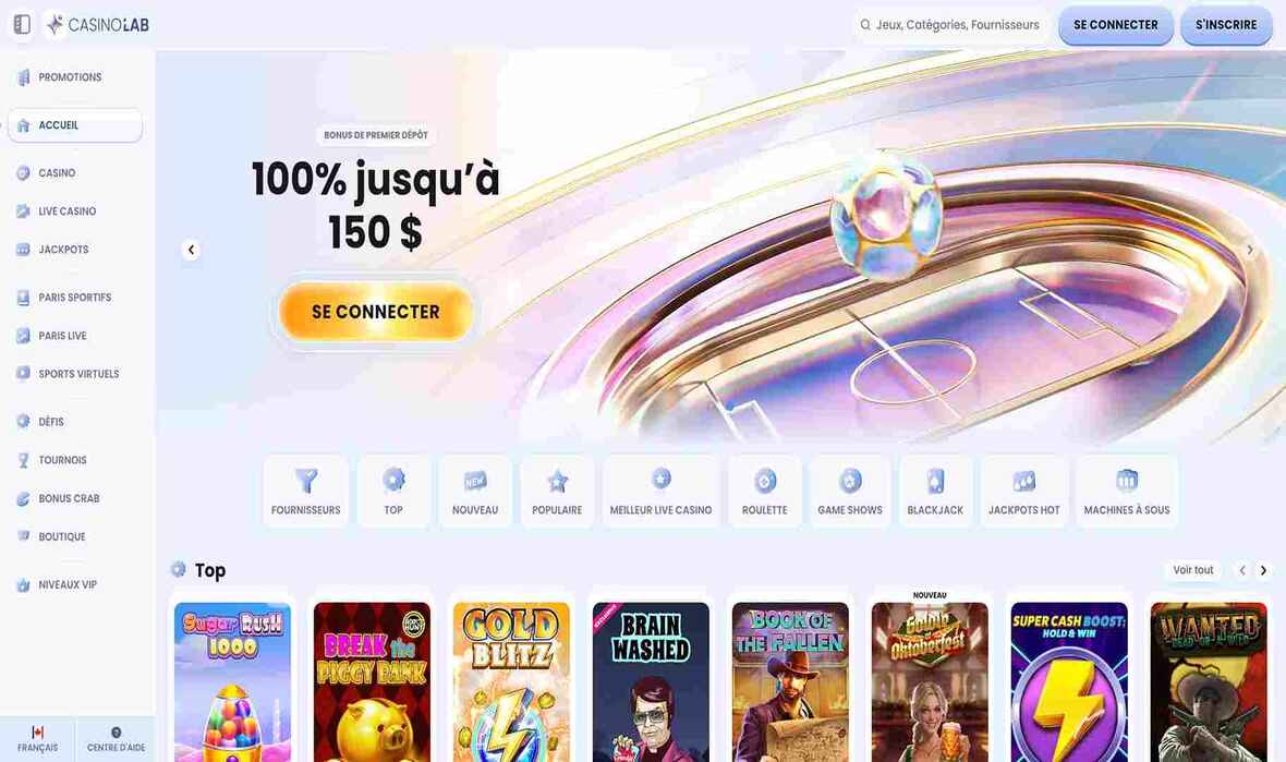 Page principale du CasinoLab