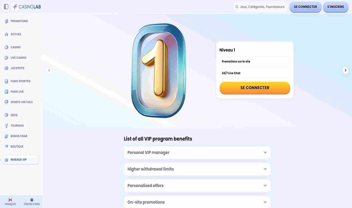 CasinoLab vip page de programmation