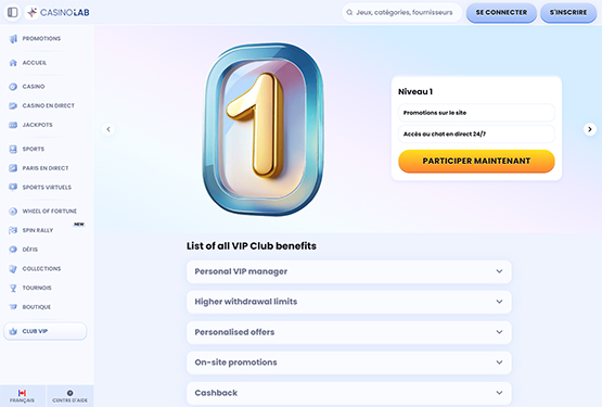 CasinoLab vip page de programmation