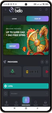 Mobile screenshot of the Casinobello main page