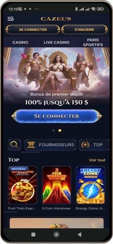 Capture d'écran de la page principale de Cazeus Casino sur mobile