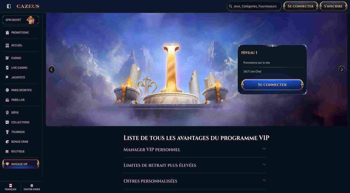 Cazeus casino vip page de programmation