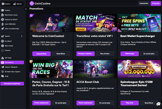 Page des promotions du Coincasino