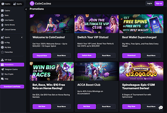 Coincasino promotions page