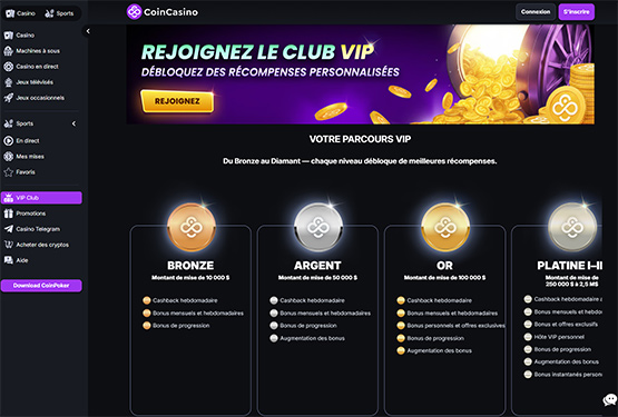 Coincasino vip page de programmation