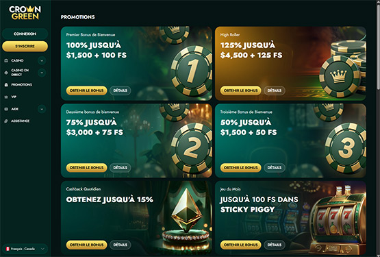 Page des promotions du casino CrownGreen