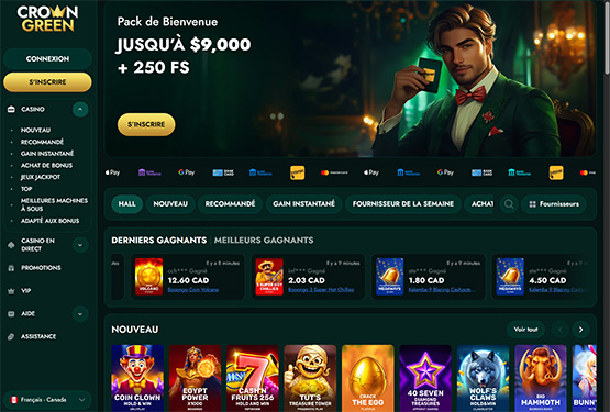 Page principale du casino CrownGreen