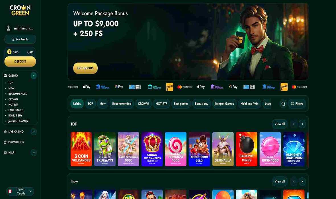 CrownGreen casino main page