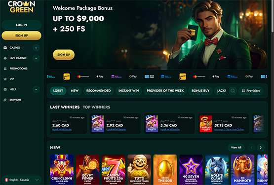 CrownGreen casino main page
